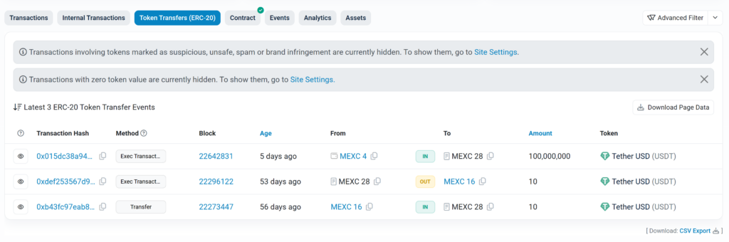 MEXC’s $100 million user protection fund. Source: Etherscan

