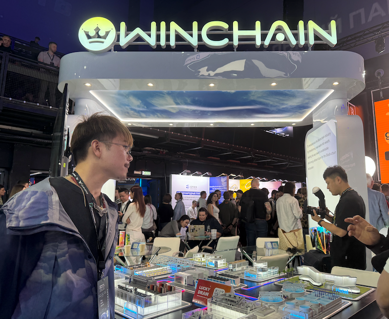 Chinese crypto mining-related energy management platform Winchain at the Blockchain Forum in Moscow in April 2025.