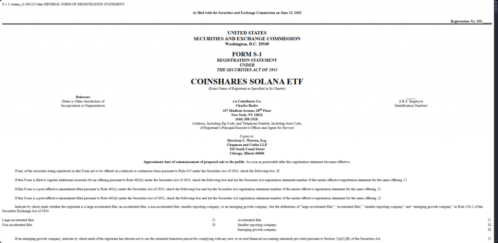CoinShares SEC Filing Form S-1 – Source: SEC.gov
