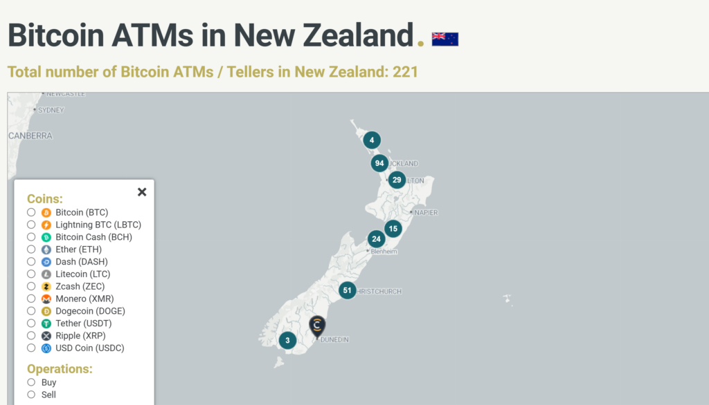 Bitcoin ATMs in New Zealand. Source: Coin ATM Radar
