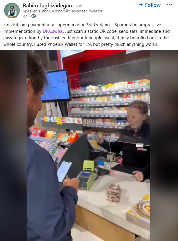 Bitcoin payment in Spar, Zug, Switzerland. Source: Rahim Taghizadegan
