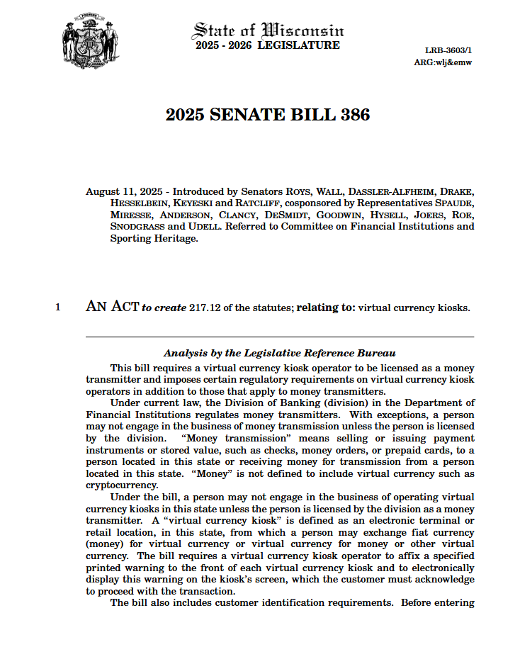 An excerpt of Senate Bill 386 introduced on Monday. Source: Wisconsin Legislature