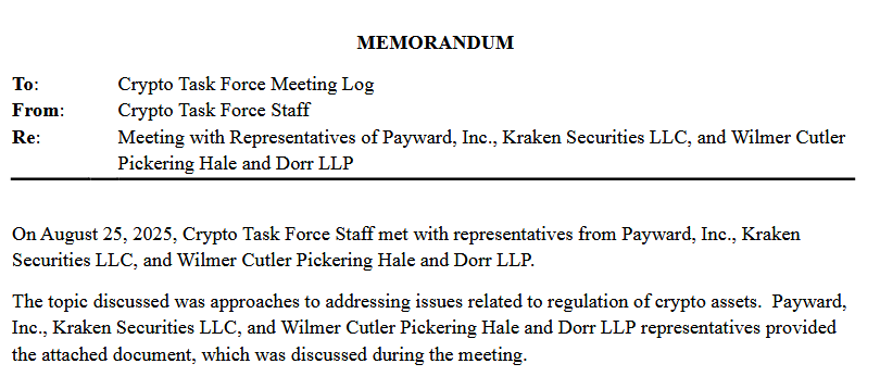 The SEC memo states that it met with Kraken on Monday. Source: The SEC.
