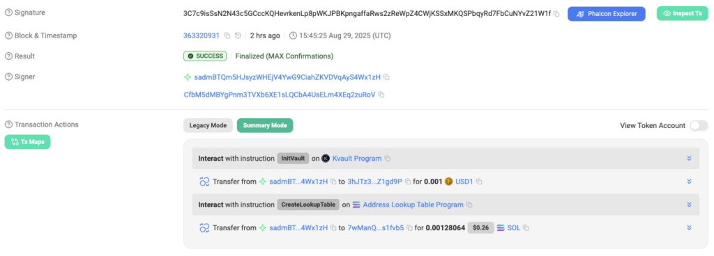 USD1 Vault on Kamino Finance. Source: Dumpster DAO
