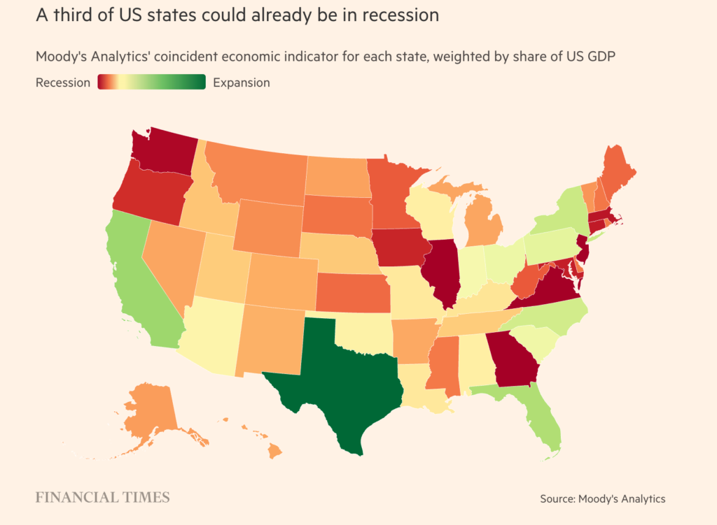 Potential US States in Recession. Source: Financial Times
