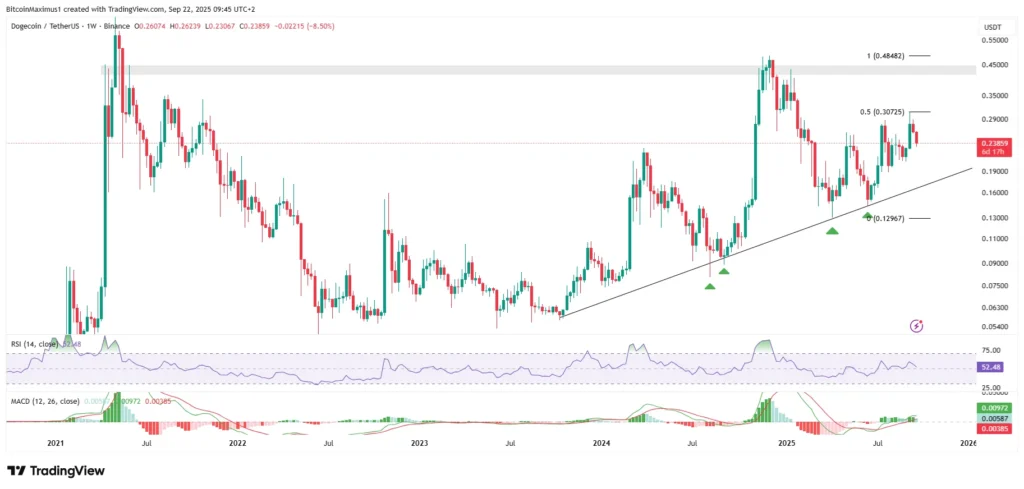 DOGE/USDT Weekly Chart | Credit: Valdrin Tahiri/TradingView
