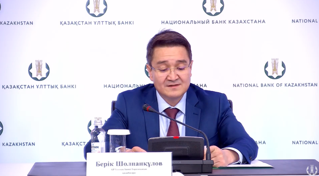 Berik Sholpankulov, deputy governor of the National Bank of Kazakhstan, during a policy briefing on digital asset regulation, May 2025. Source: YouTube