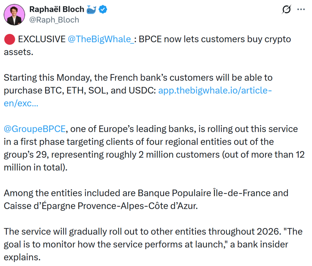 BPCE to offer crypto trading. Source: Raphaël Bloch
