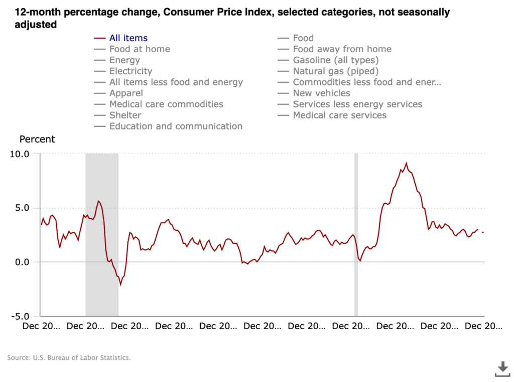 US CPI 12-month % change. Source: BLS
